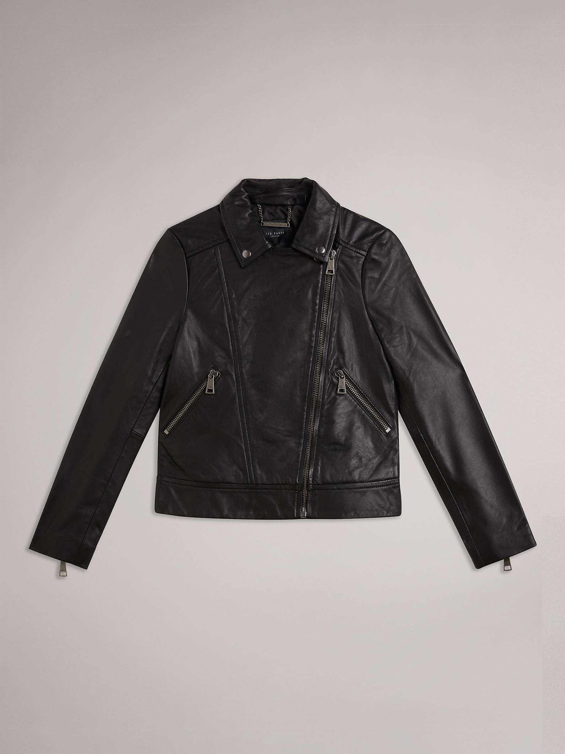 Buy Ted Baker Ellaar Biker Leather Jacket, Black Online at johnlewis.com