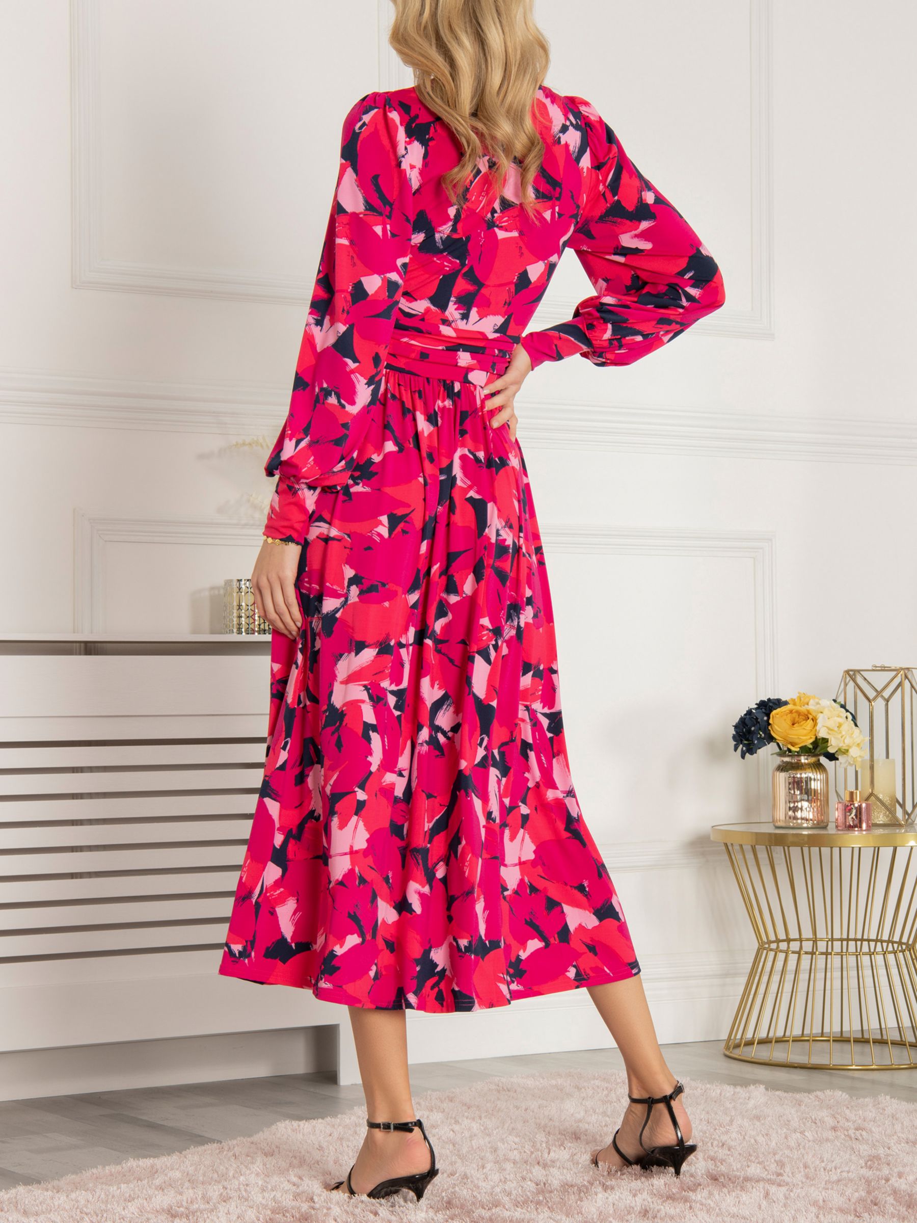 Jolie Moi Vivian Long Sleeve Abstract Print Midi Dress, Pink/Multi at ...