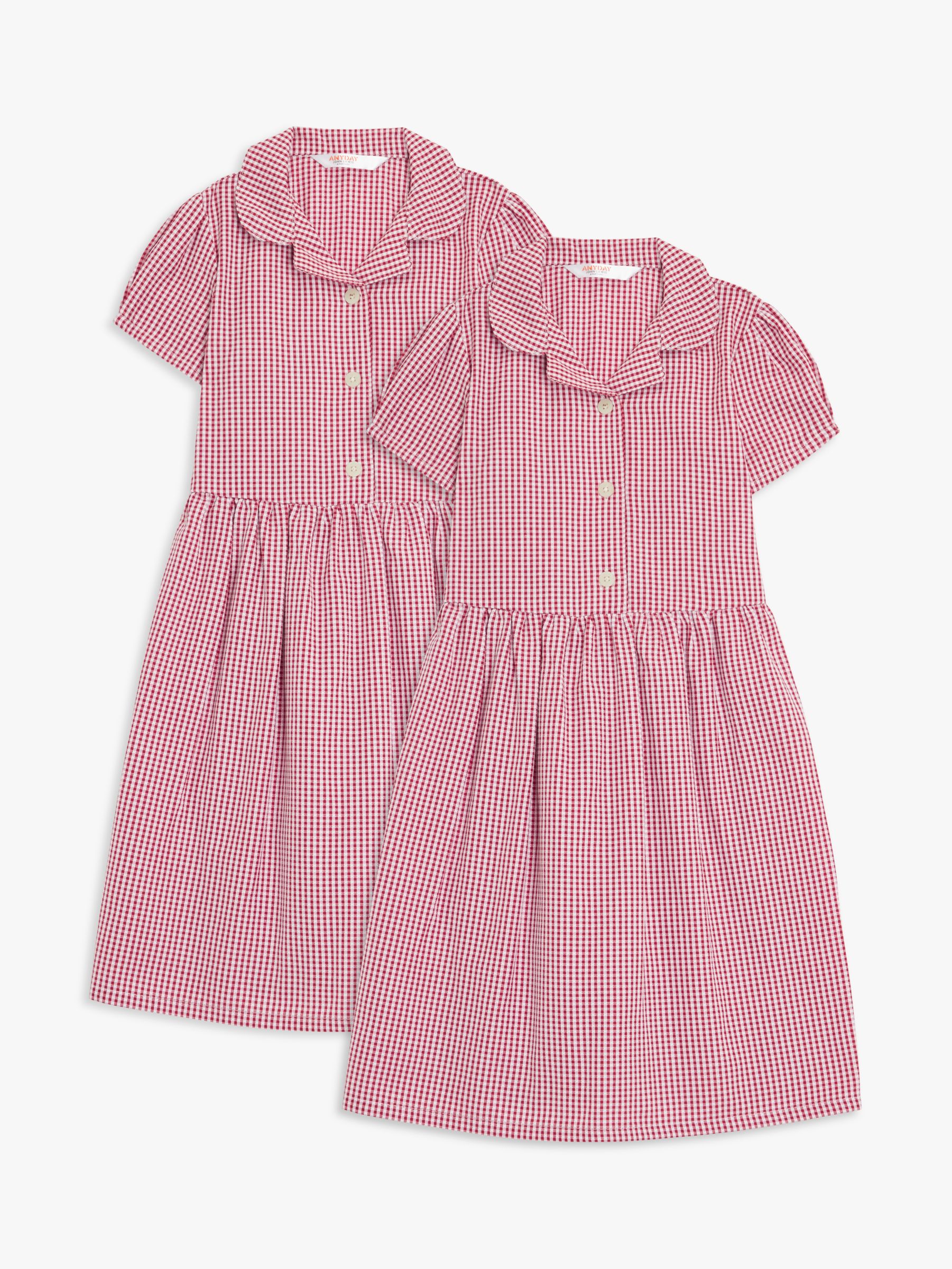 John Lewis ANYDAY Kids' Gingham School Summer Dress, Pack of 2, Mid Red ...