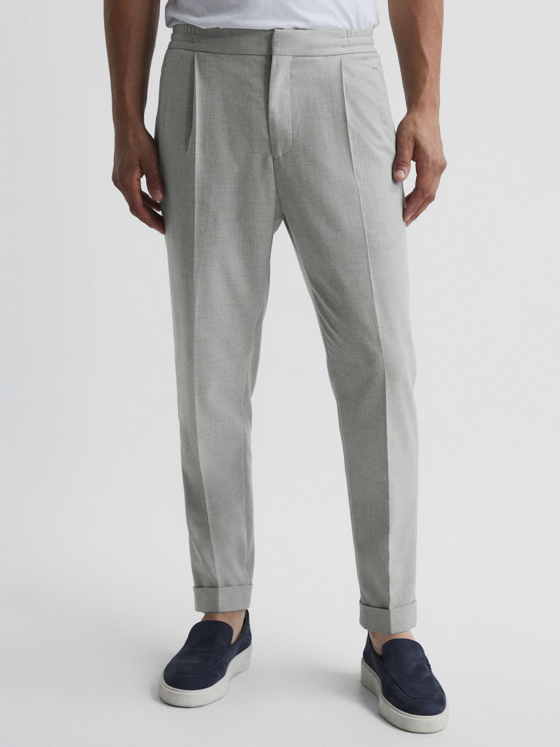 Reiss Brighton Pleated Slim Trousers, Soft Grey at John Lewis & Partners