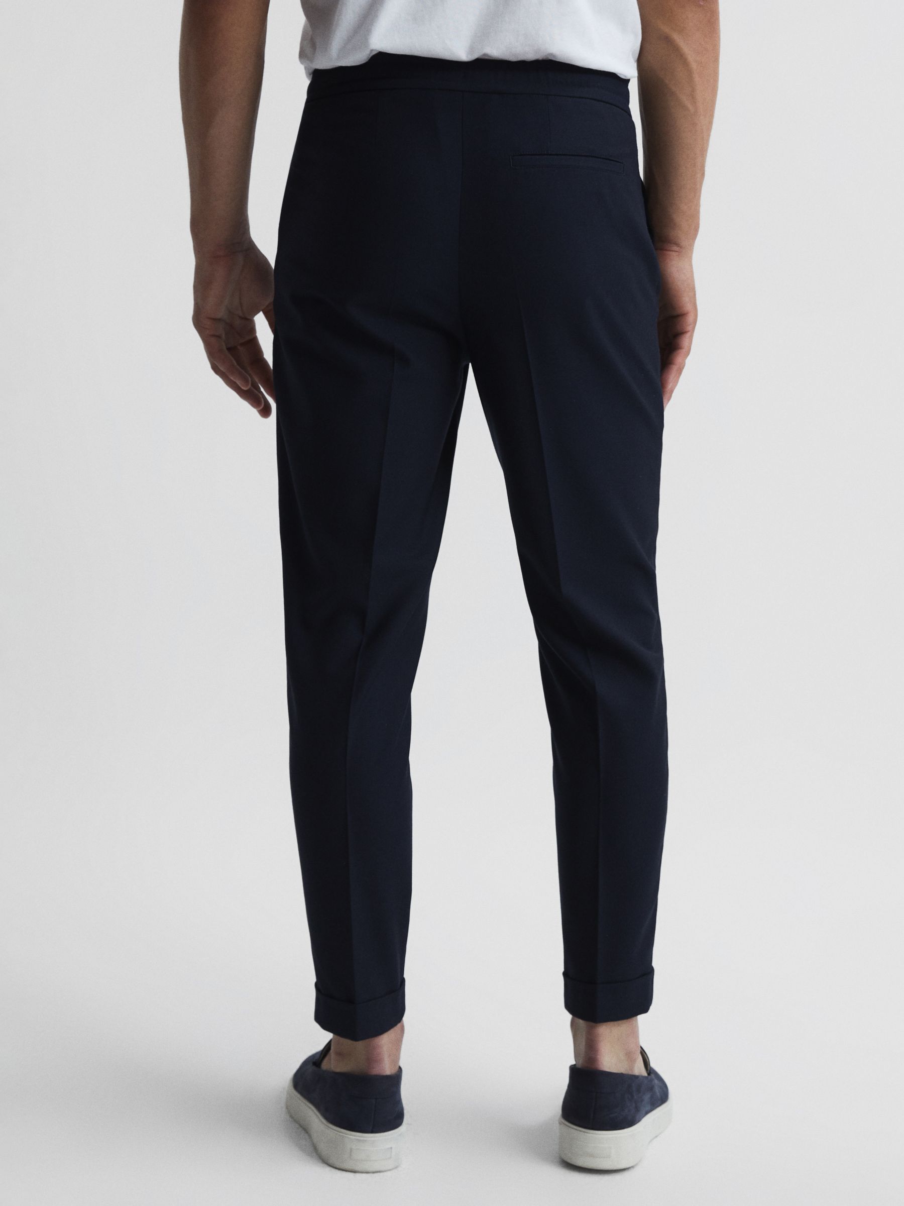 Reiss Brighton Pleated Slim Trousers, Navy at John Lewis & Partners