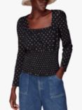 Whistles Spot Print Square Neck Shirred Top, Black/Multi