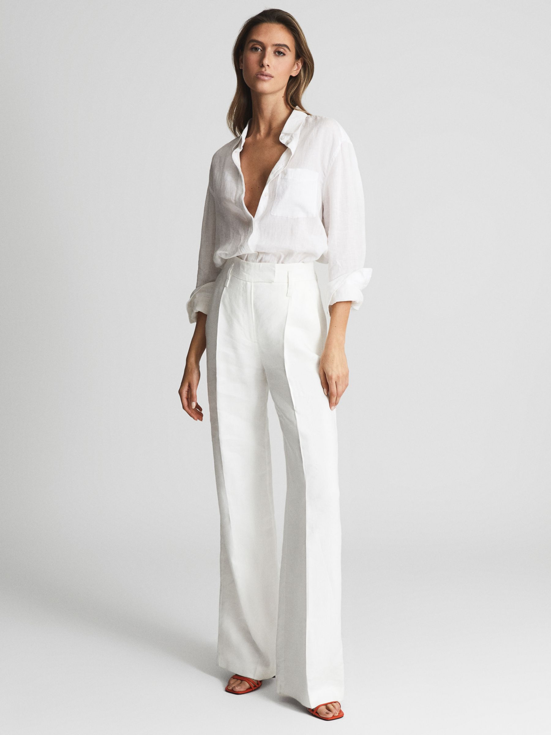 Reiss Campbell Linen Shirt, White, 4