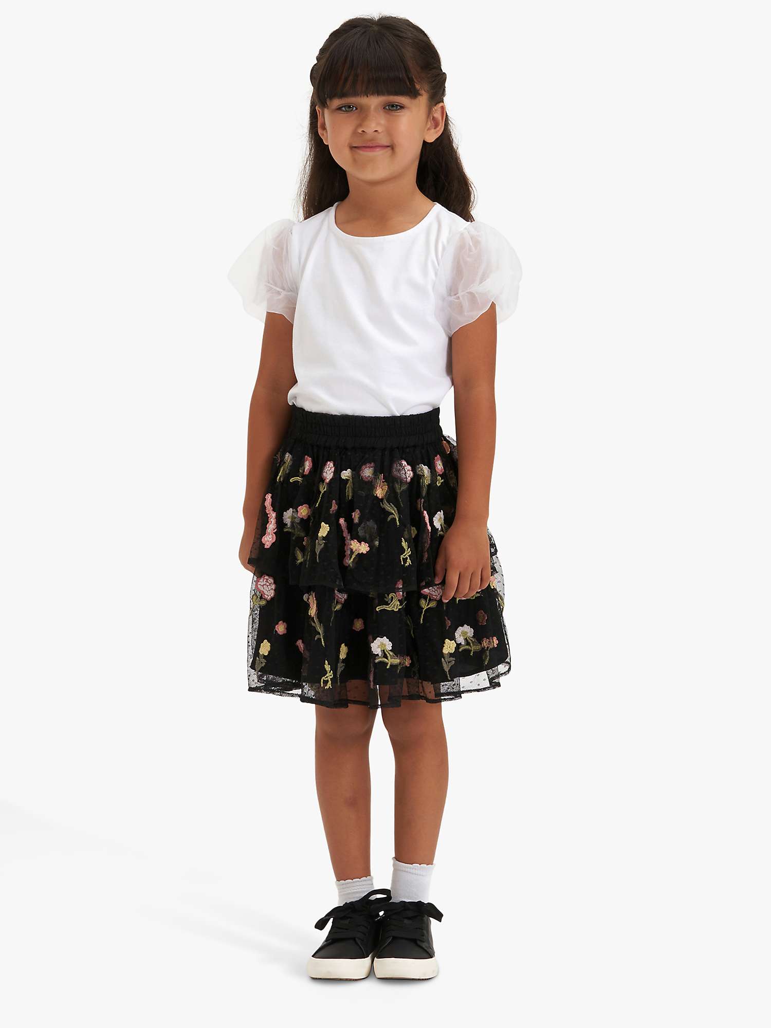 Buy Angel & Rocket Kids' Delilah Mesh Puffball Sleeve T-Shirt, White Online at johnlewis.com