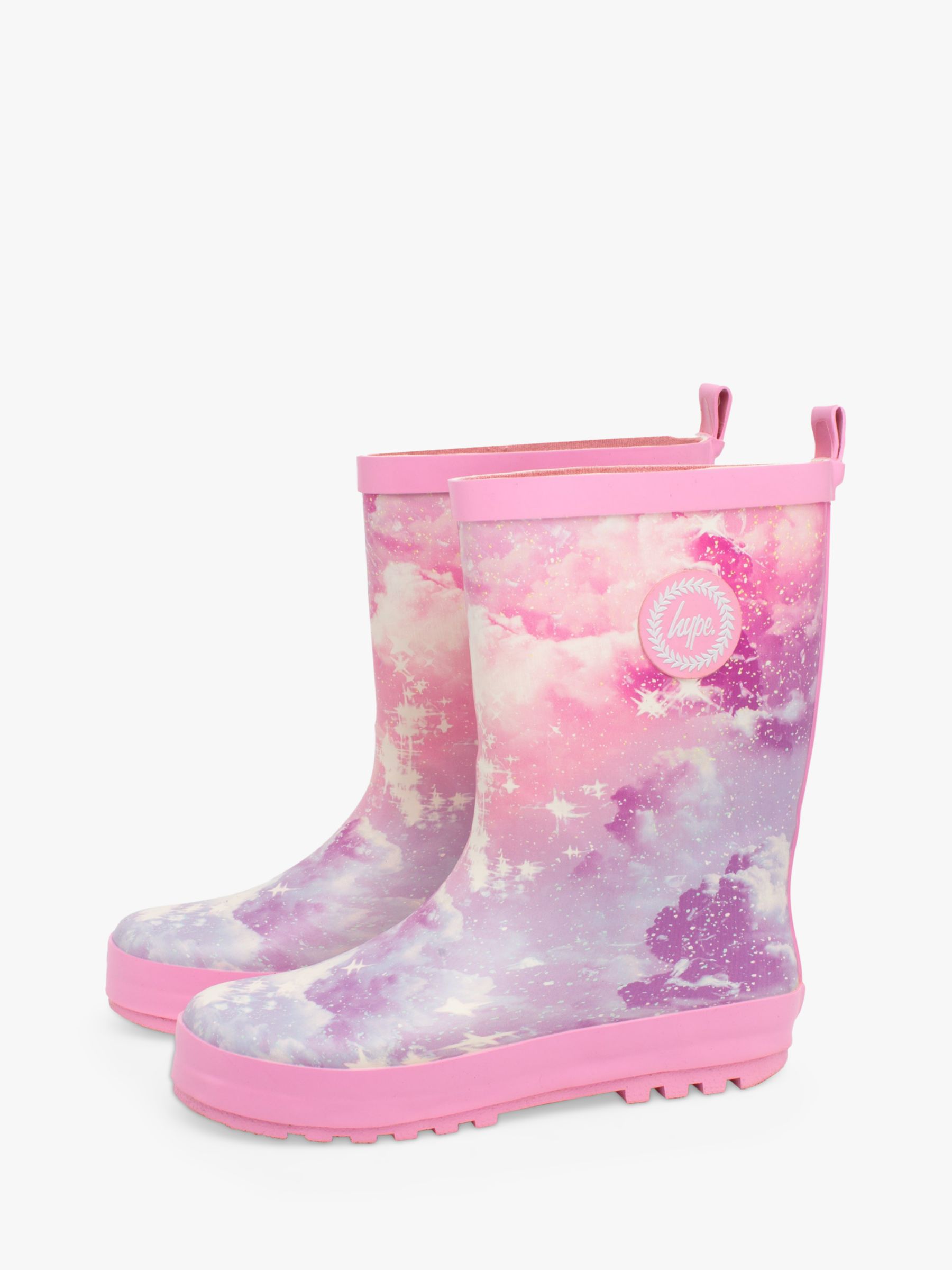 Hype Kids' Sparkle Cloud Crest Wellington Boots, Pink, 11.5 - 12.5 Jnr