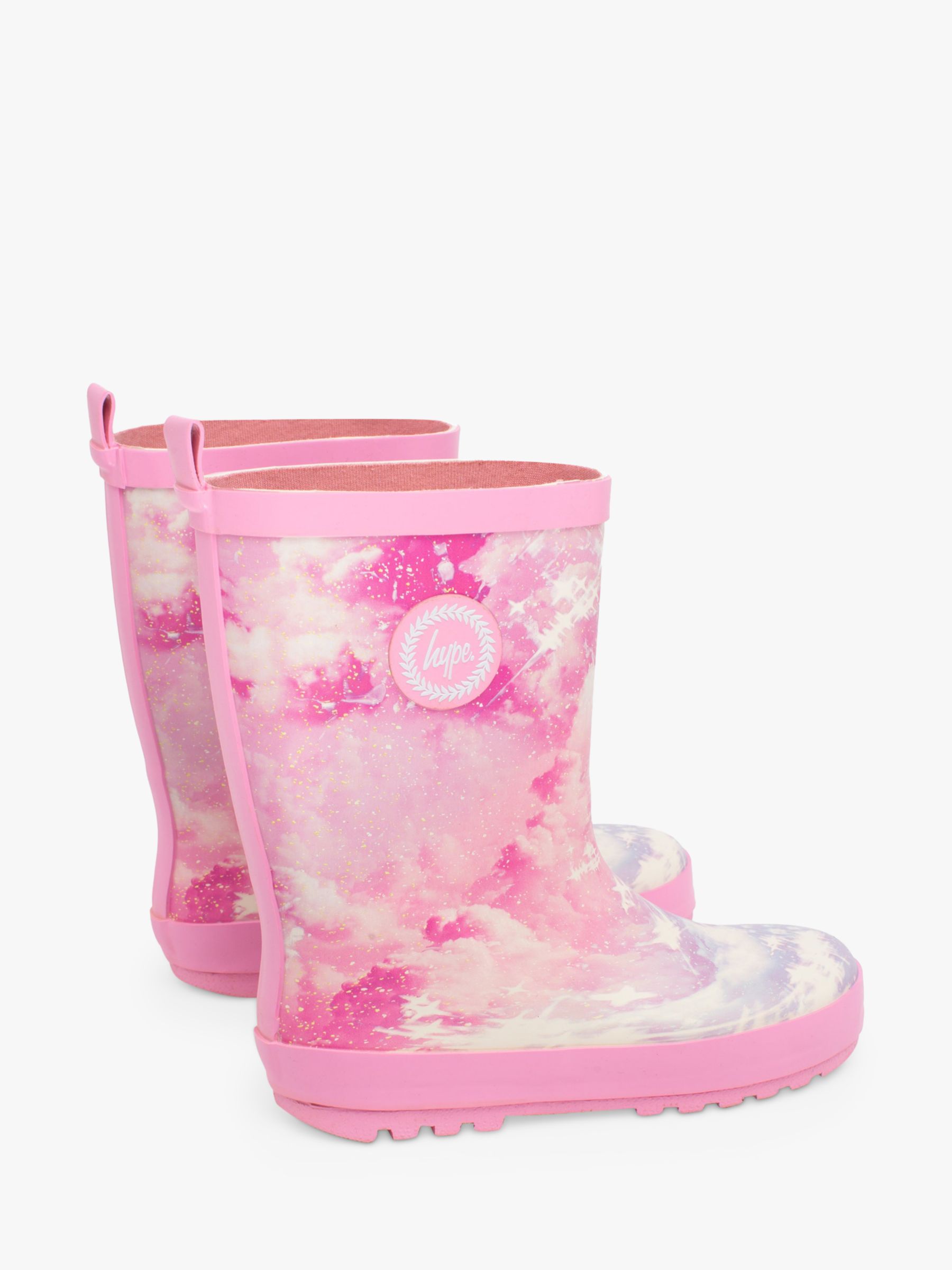 Hype Kids' Sparkle Cloud Crest Wellington Boots, Pink, 11.5 - 12.5 Jnr