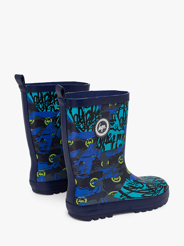 Hype Kids' Tyler Camo Crest Wellington Boots, Blue