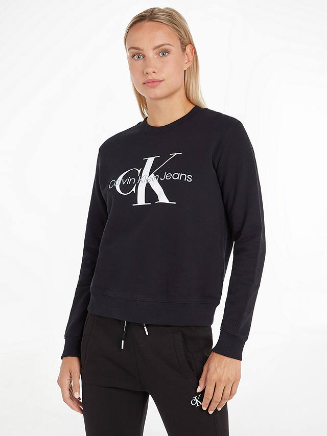 Calvin Klein Logo Cotton Sweatshirt, Ck Black at John Lewis & Partners