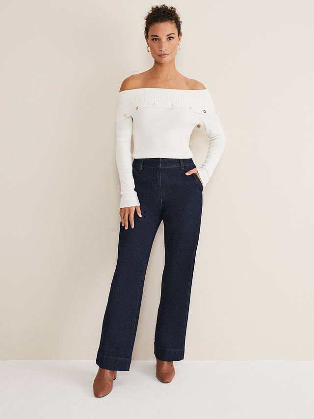 Phase Eight Mirelle Bardot Knitted Top, Ivory at John Lewis & Partners