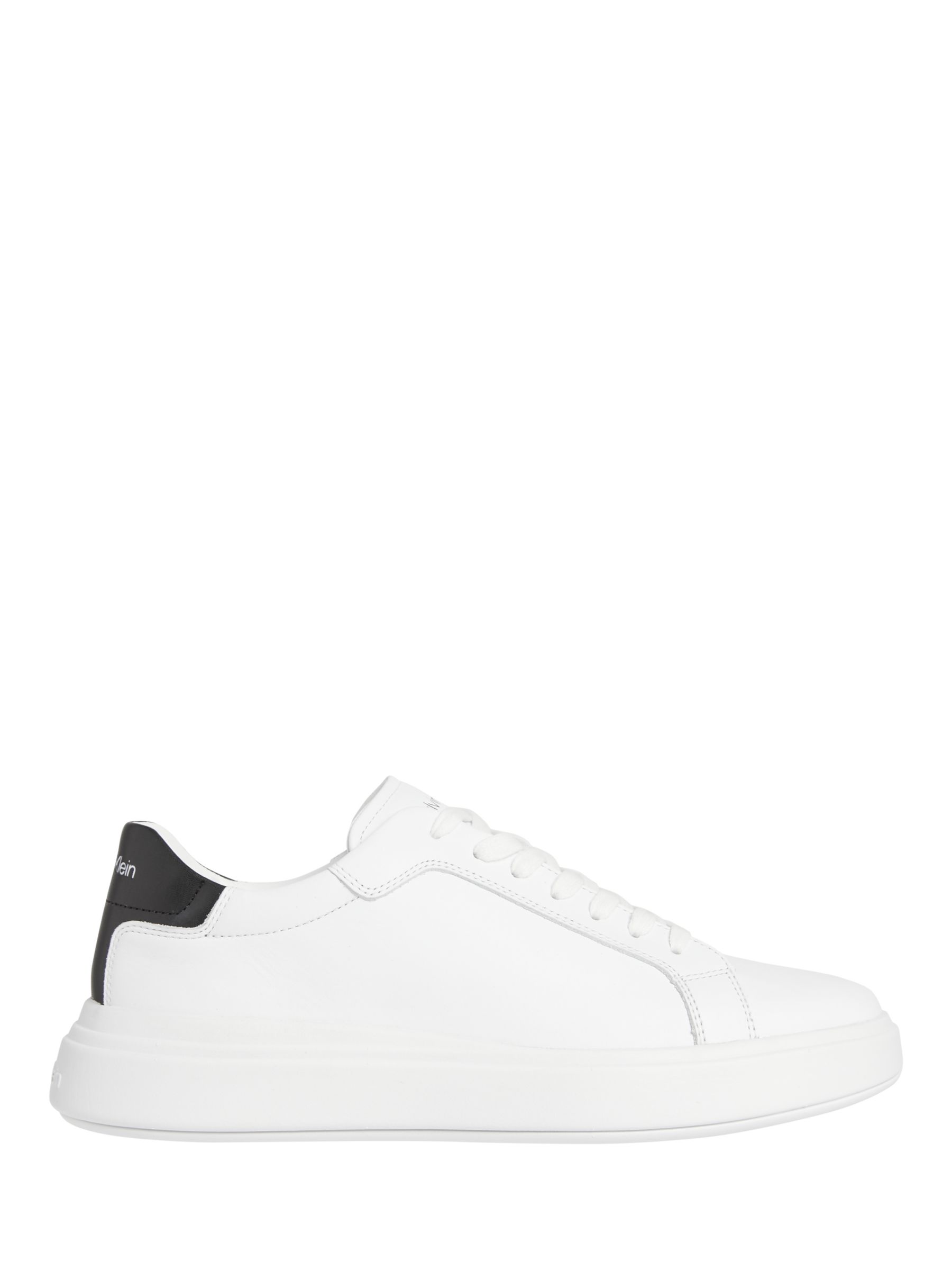 Calvin Klein Leather Low Top Lace Up Trainers, White/Black at John Lewis &  Partners