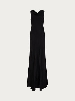 Ghost Ada Satin V-Neck Dress, Black