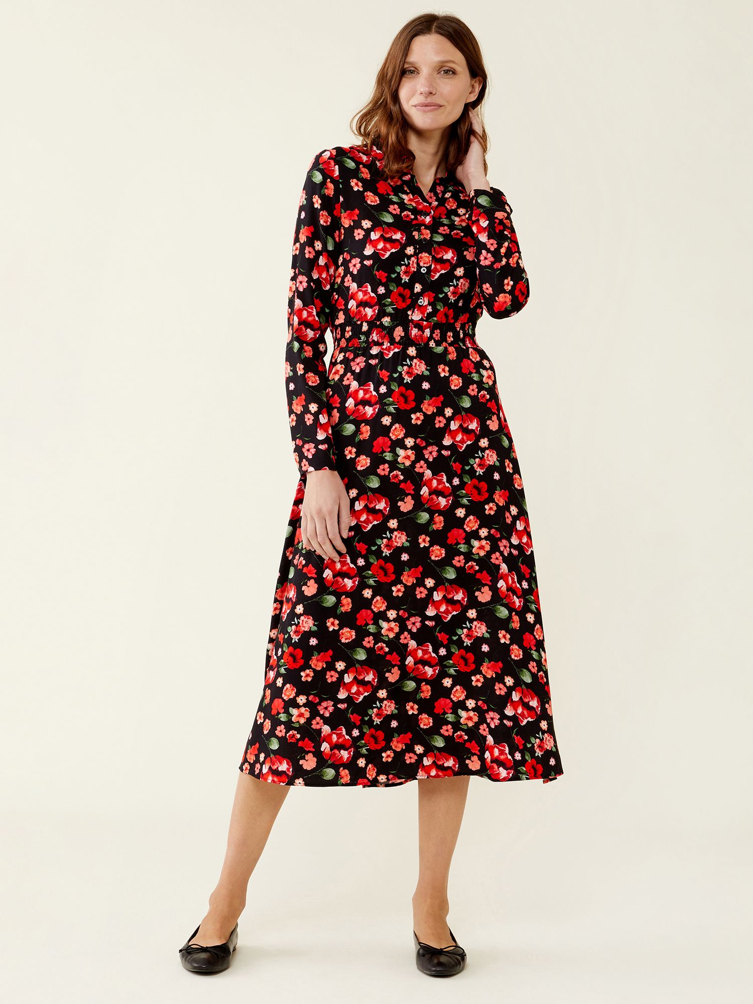 Finery Cassie Floral Print Midi Shirt Dress