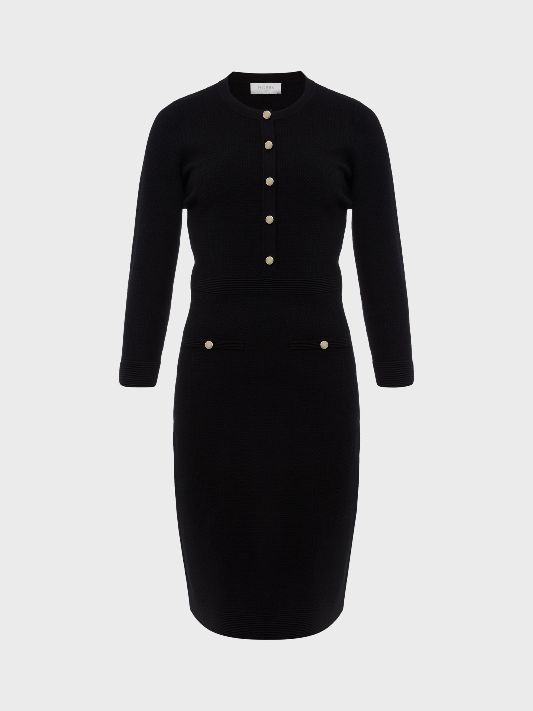 Hobbs Noa Button Detail Knitted Dress, Black at John Lewis & Partners