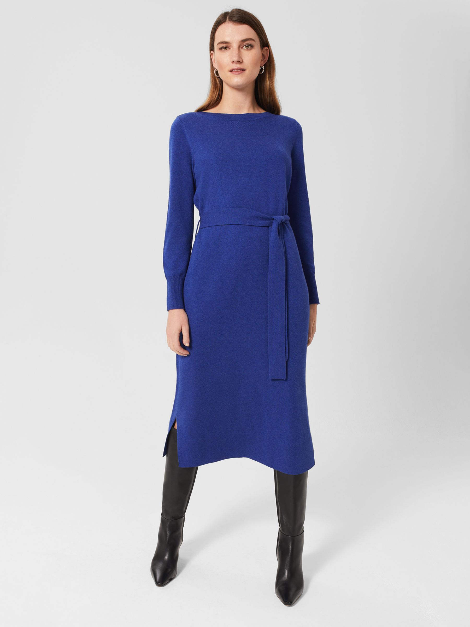Hobbs Eloise Wool Blend Knit Midi Dress Cobalt Blue At John Lewis And Partners 