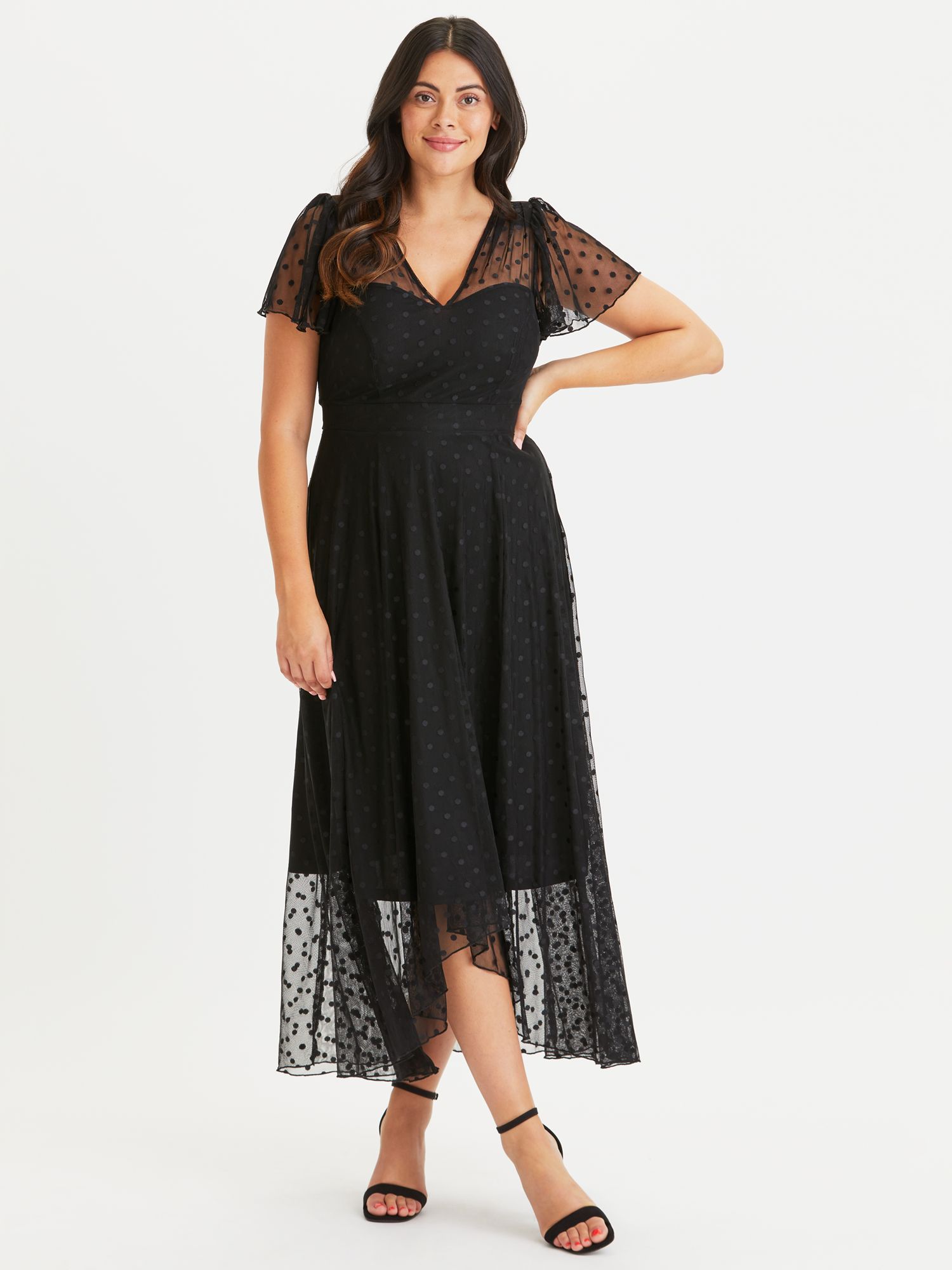 Scarlett & Jo Doby Polka Dot Midi Dress, Black Doby