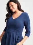 Scarlett & Jo V Neck Fit and Flare Mid Dress, Navy