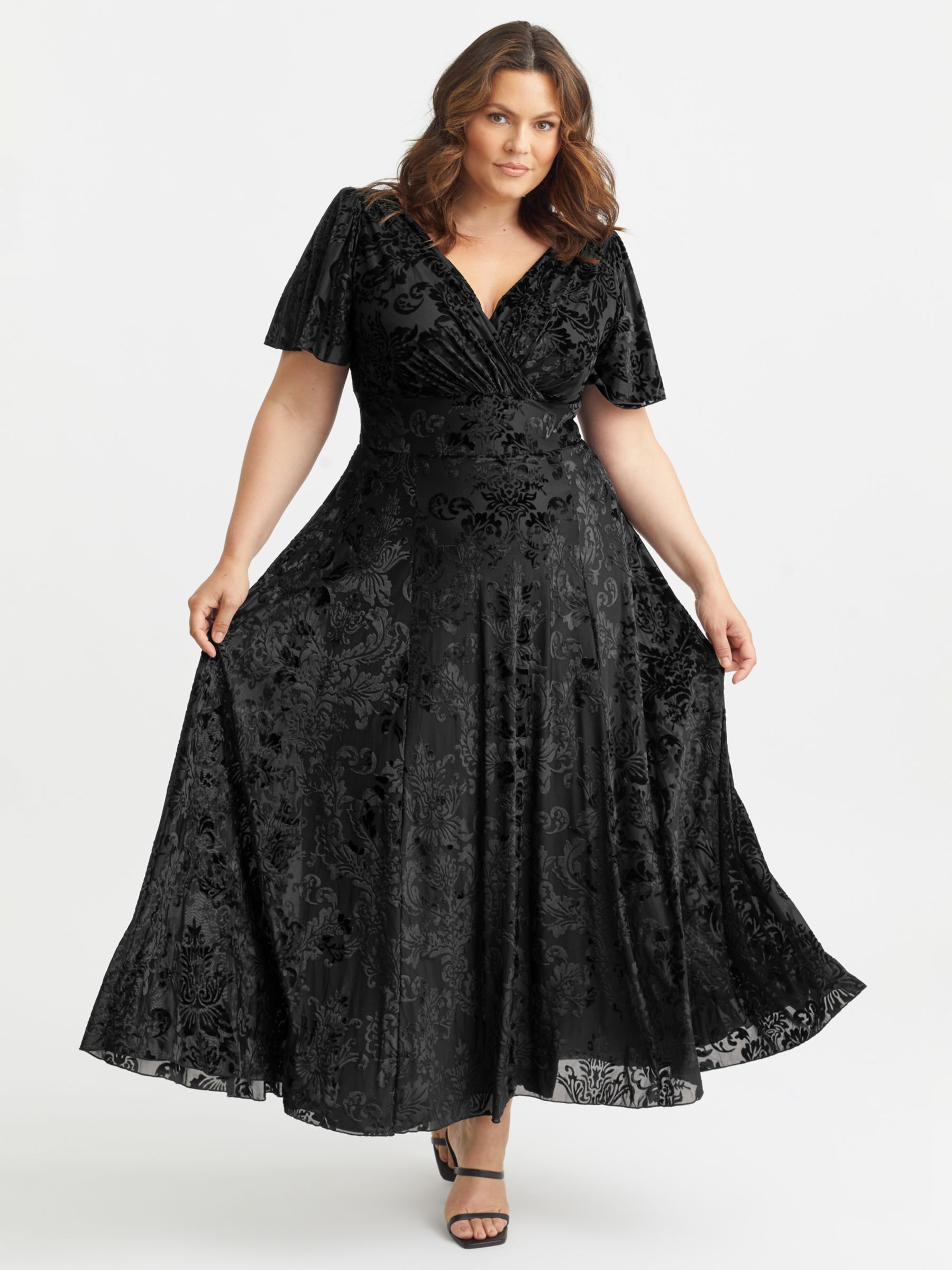 Scarlett & Jo Flock Velvet Midi Dress, Black