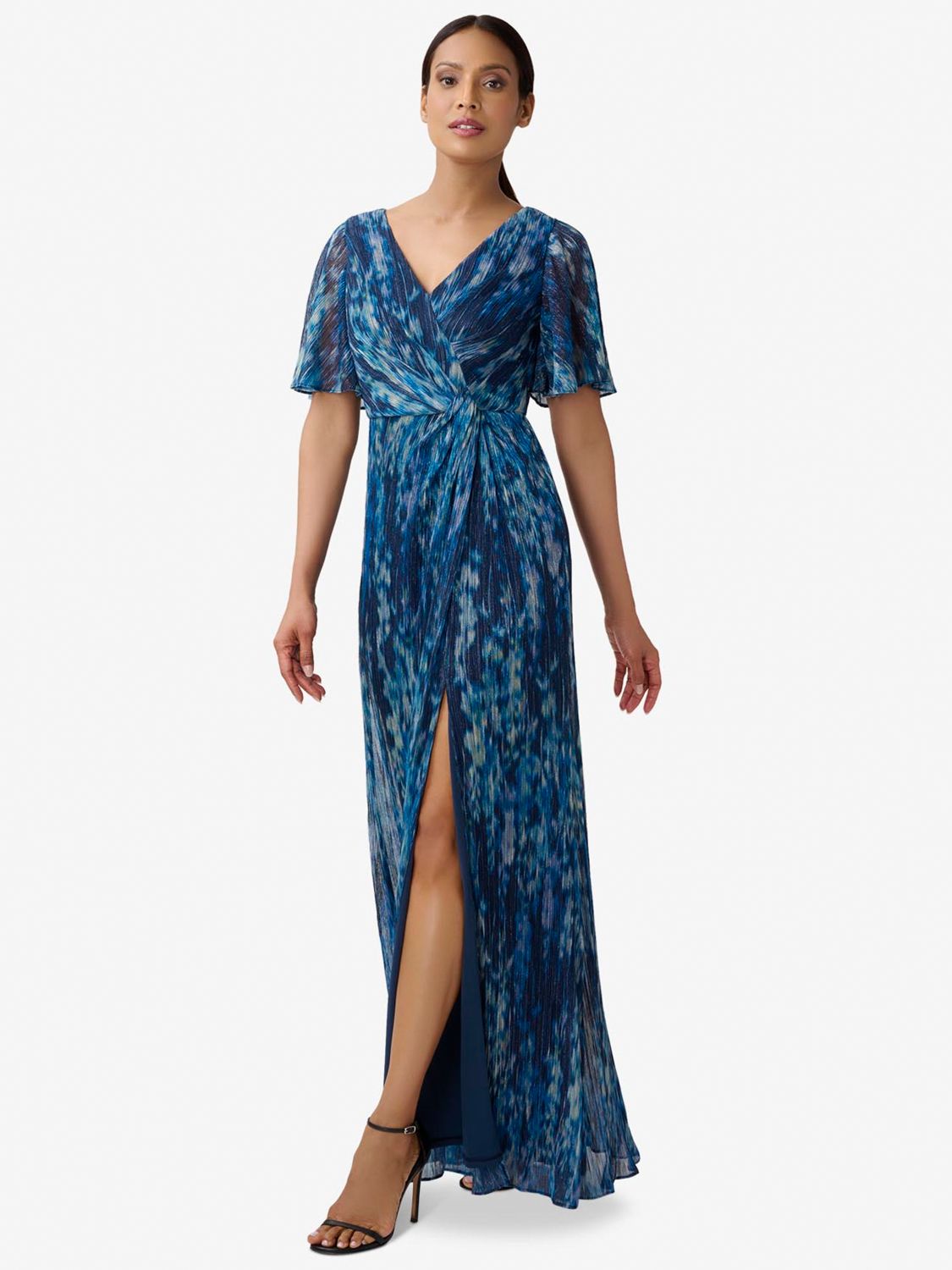 Adrianna Papell Metal Mesh Maxi Dress, Navy/Multi at John Lewis & Partners