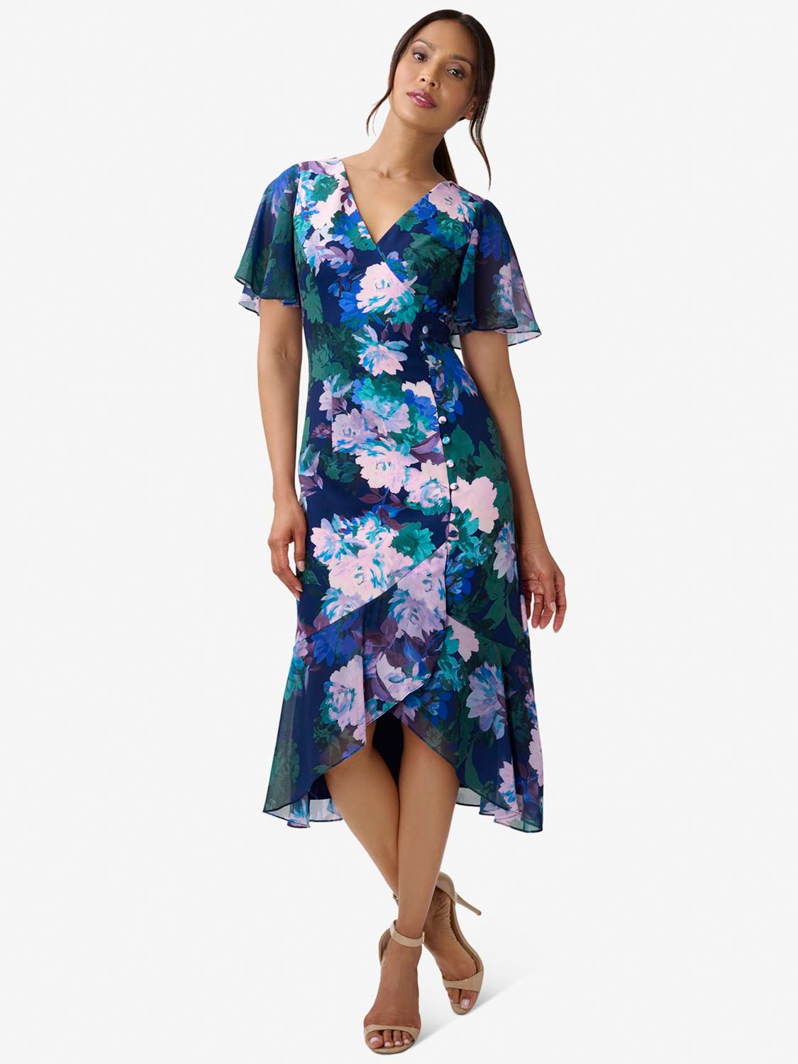 Adrianna Papell Floral Midi Dress, Navy/Multi, 6