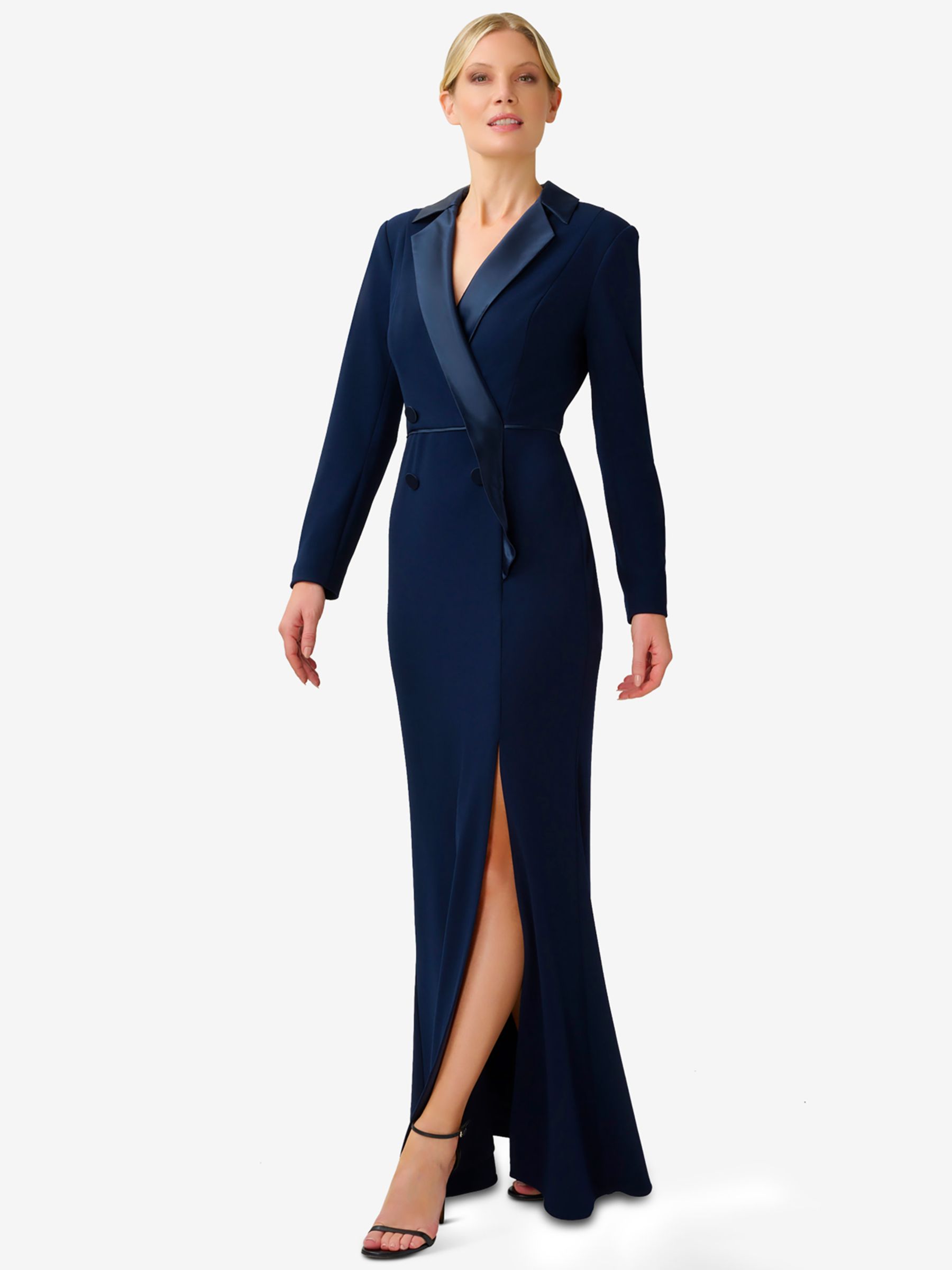 Adrianna Papell Crepe Tuxedo Maxi Dress Midnight at John Lewis