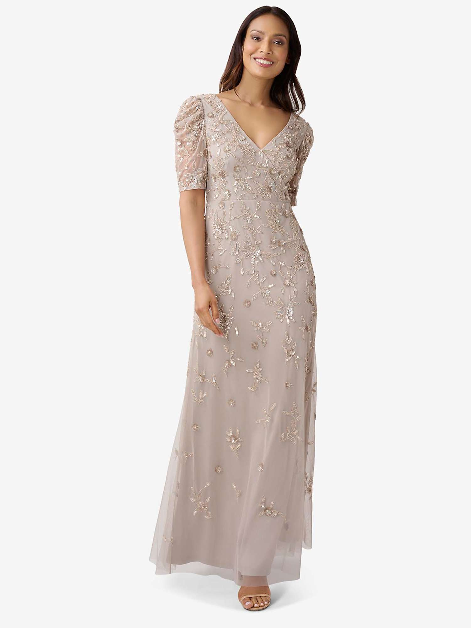Buy Adrianna Papell Beaded Surplice Maxi Dress, Marble Online at johnlewis.com