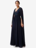 Adrianna Papell Georgette Cape Beaded Maxi Dress, Midnight