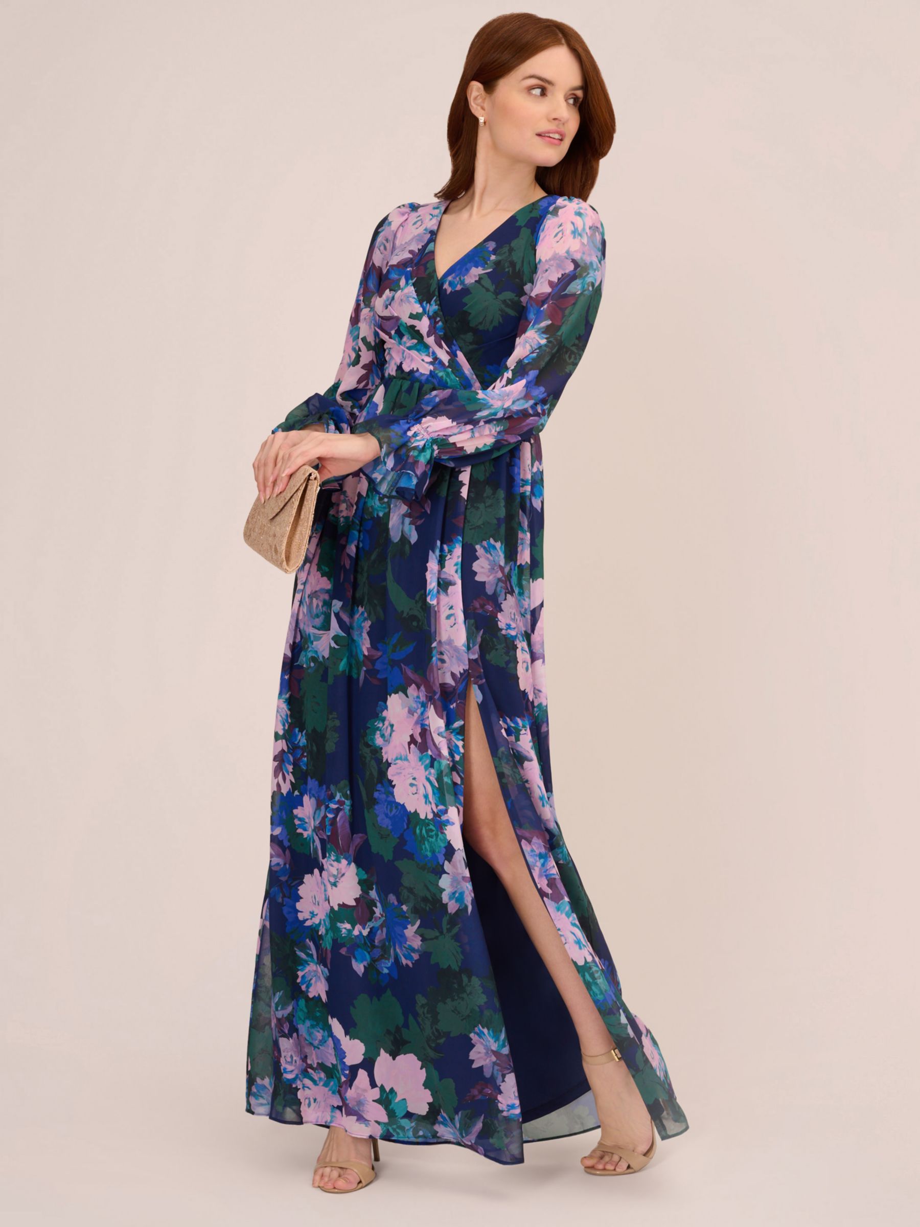 Adrianna Papell Floral Chiffon Maxi Dress Navy Multi at John