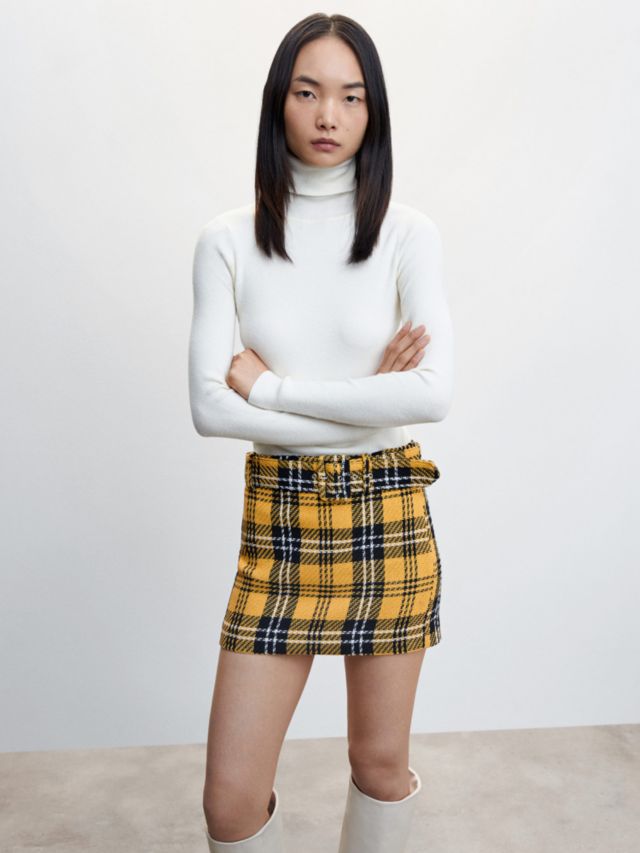 Mango Pin Check Tweed Mini Skirt, Yellow/Multi, XXS