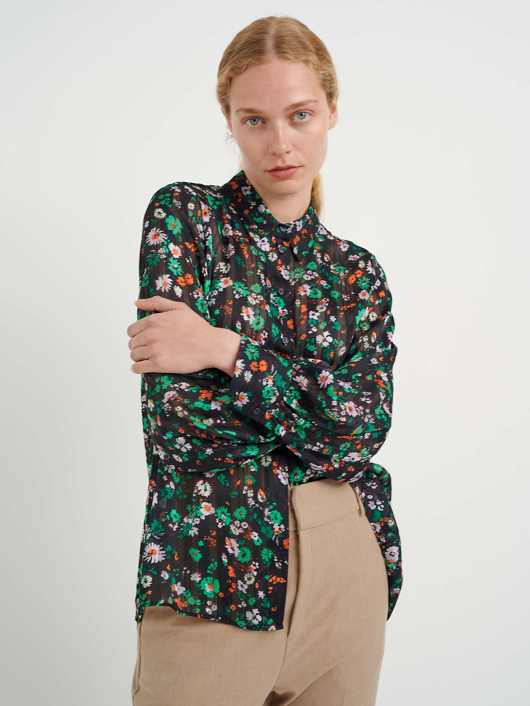 InWear Secia A-Line Floral Shirt, Green Flower at John Lewis & Partners