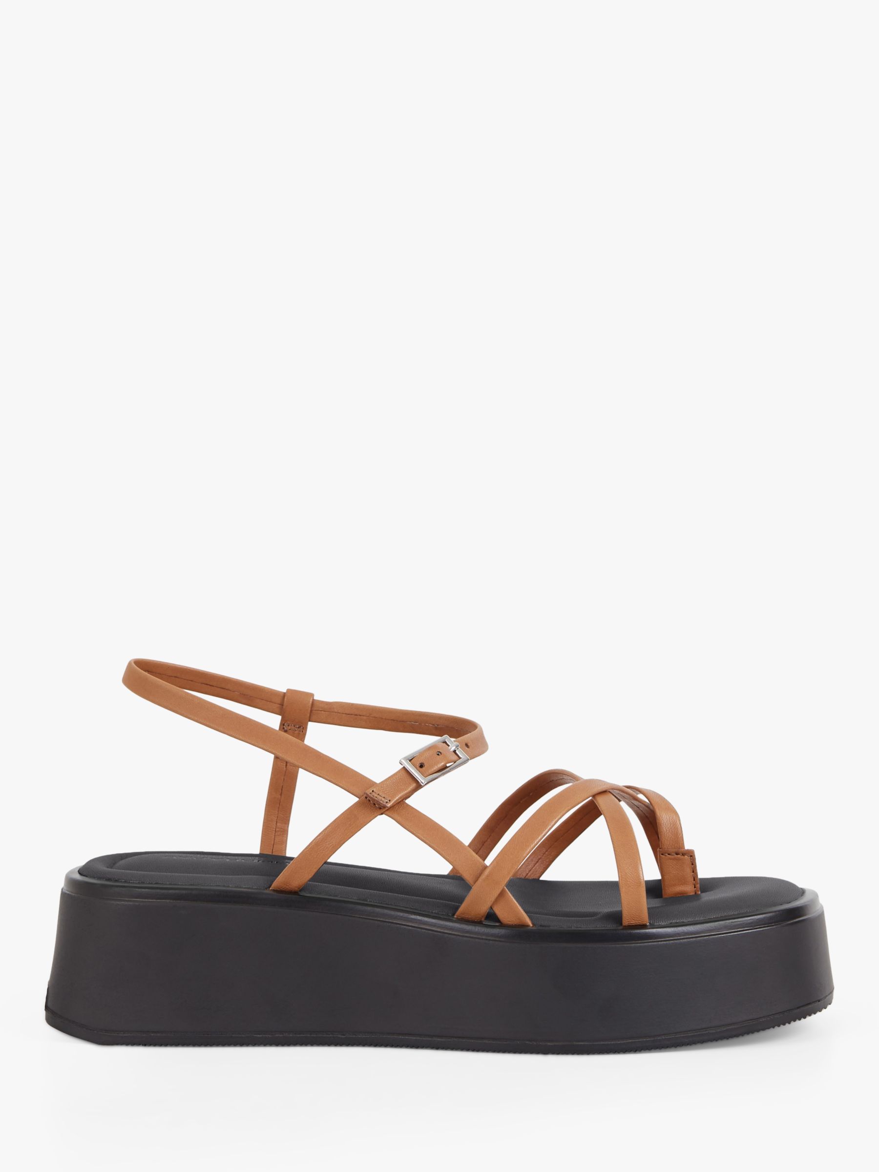 Shoemakers Courtney Strappy Leather Flatform Mule Sandals, Cognac, 4