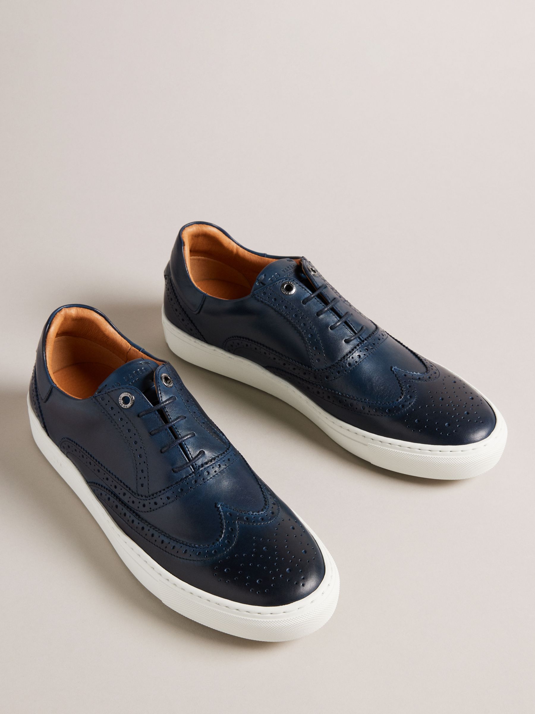Ted Baker Burnished Leather Brogue Hybrid Shoes, Mid Blue at John Lewis &  Partners