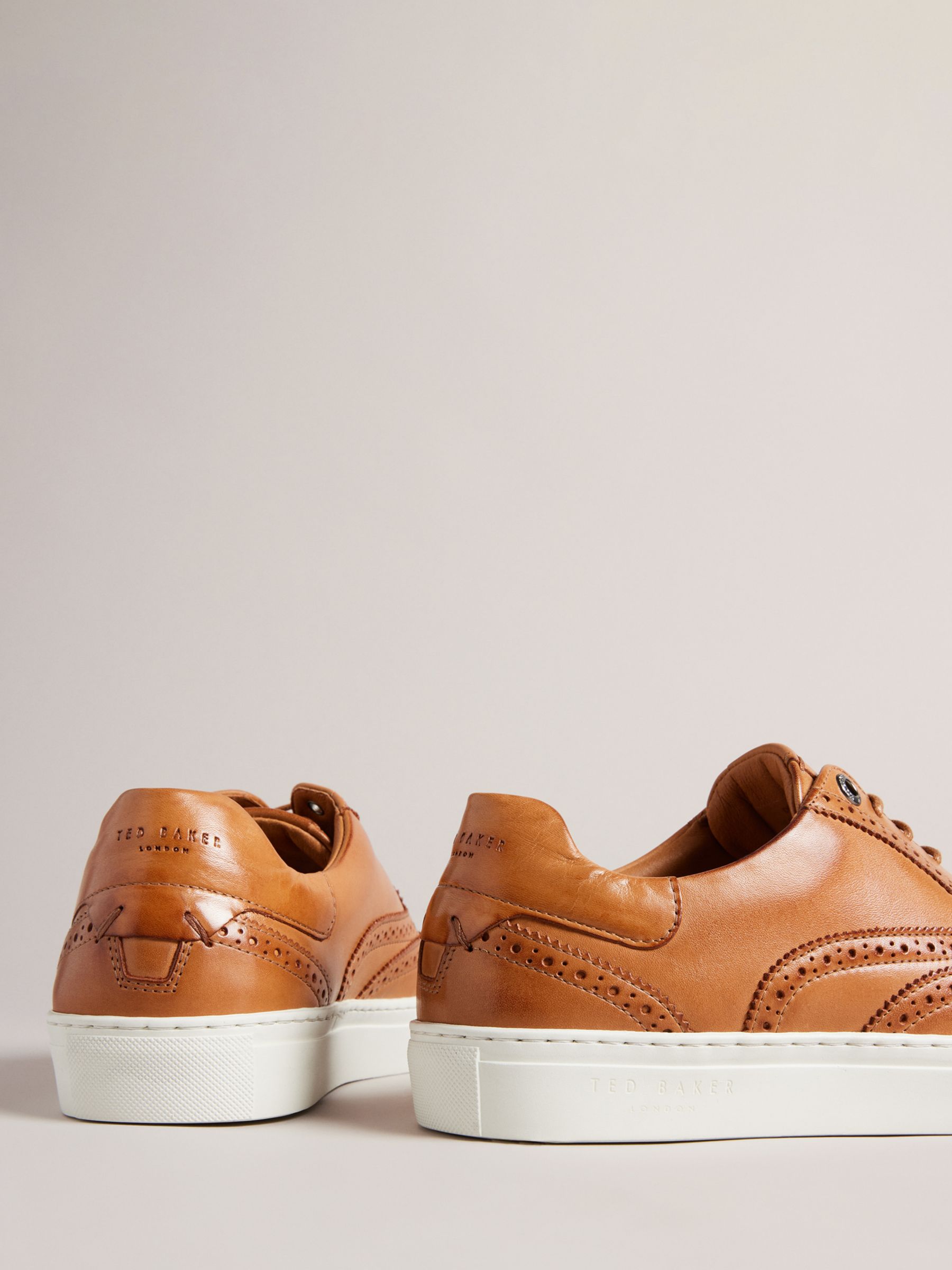 Ted Baker Dentton Leather Brogue Detail Trainers, Tan, 7