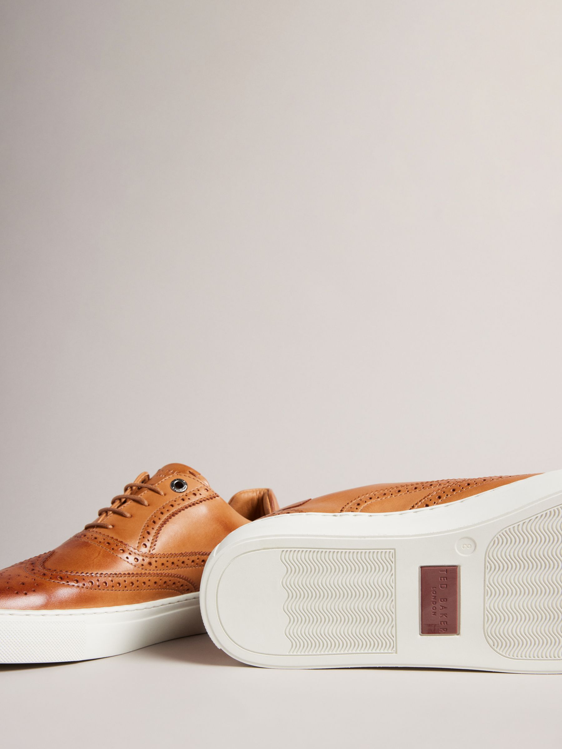 Ted Baker Dentton Leather Brogue Detail Trainers, Tan at John Lewis ...
