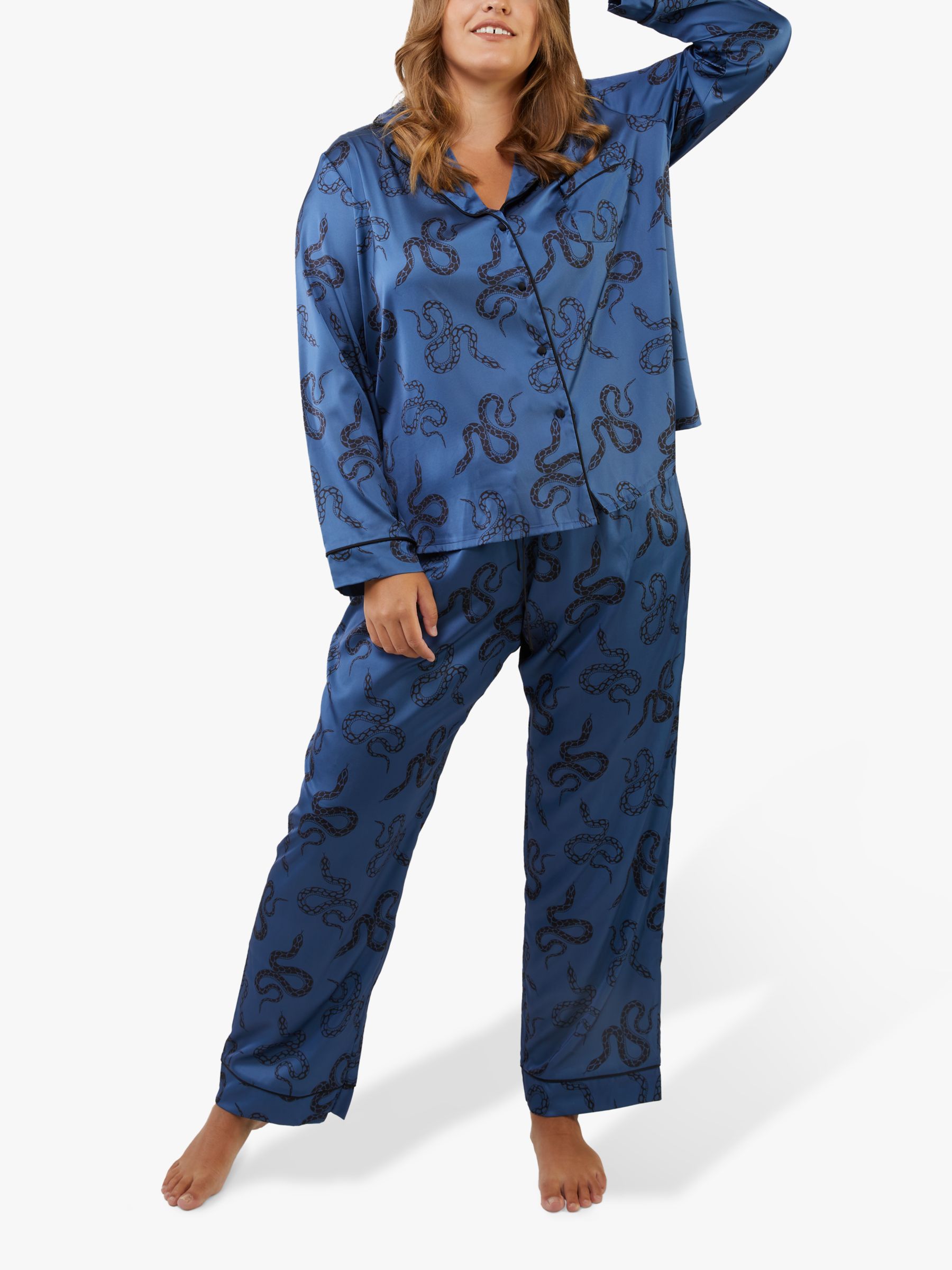 Buy Wolf & Whistle Snake Print Satin Pyjama Set, Blue Online at johnlewis.com