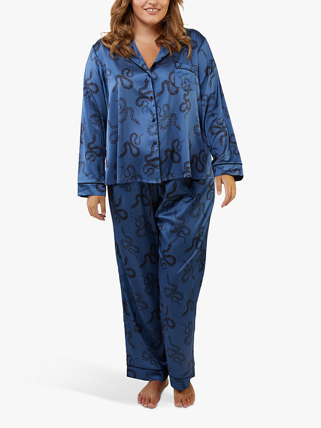 Wolf & Whistle Snake Print Satin Pyjama Set, Blue