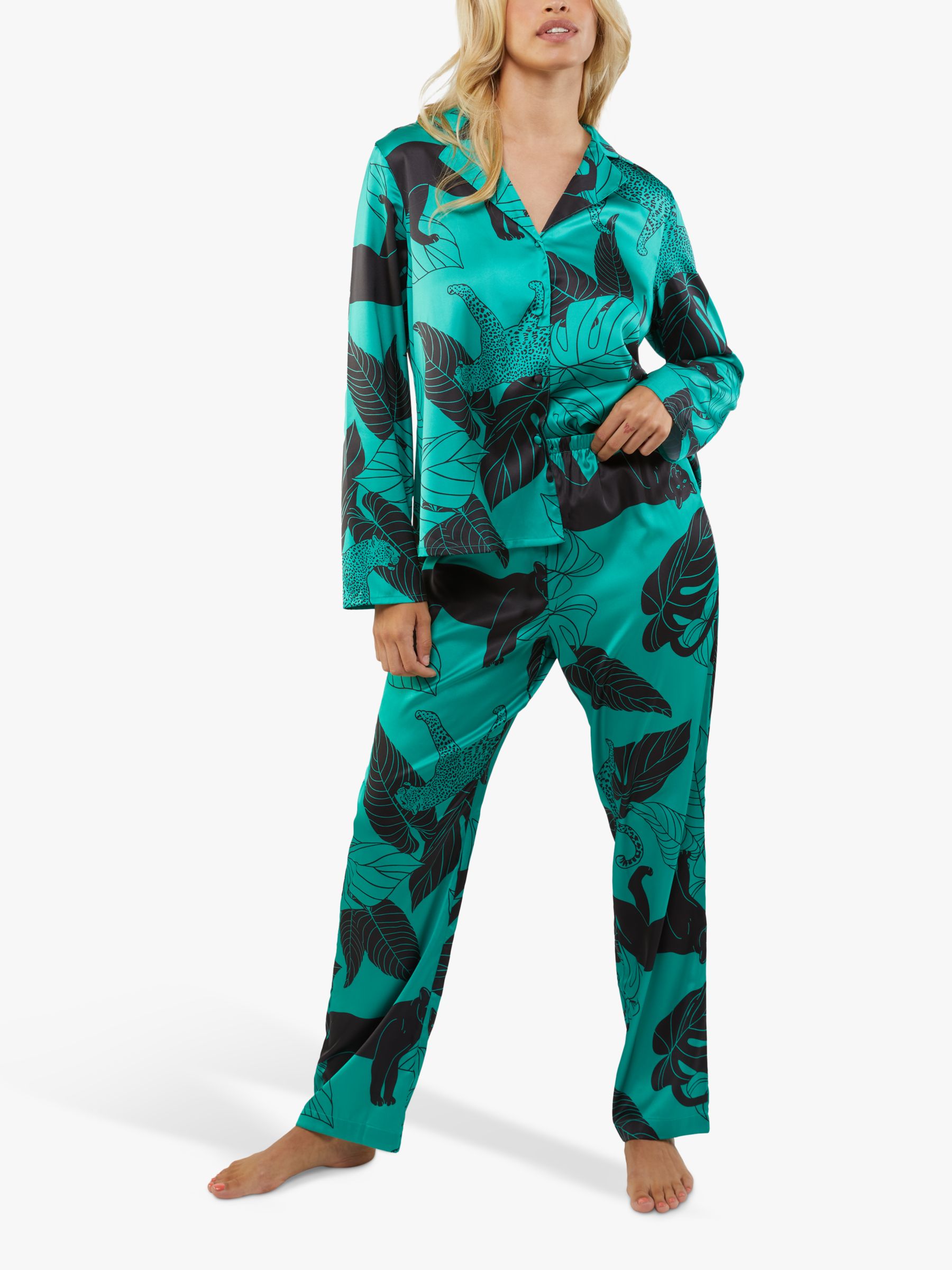Buy Wolf & Whistle Panther Print Satin Pyjama Set, Green Online at johnlewis.com
