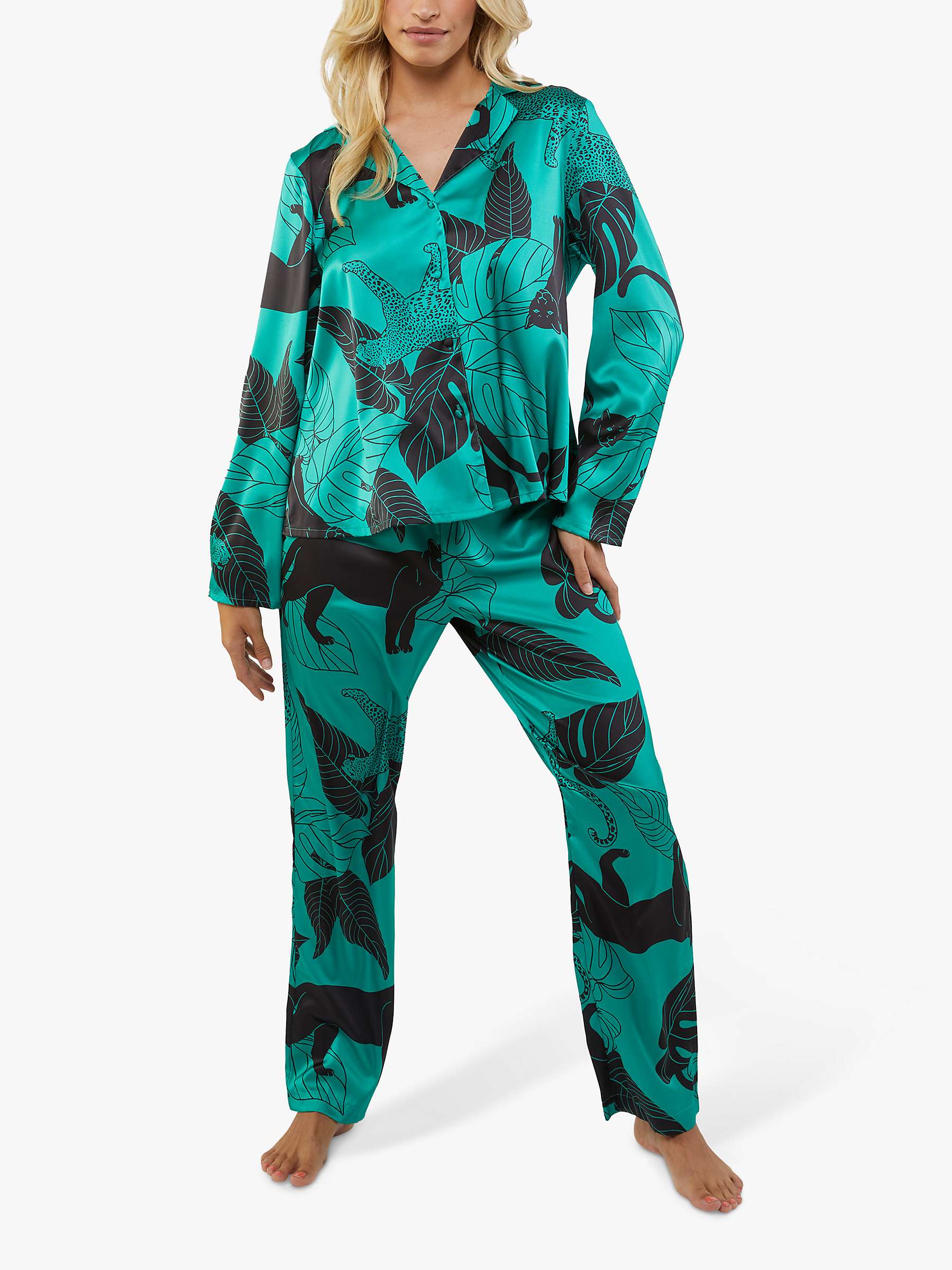 Buy Wolf & Whistle Panther Print Satin Pyjama Set, Green Online at johnlewis.com