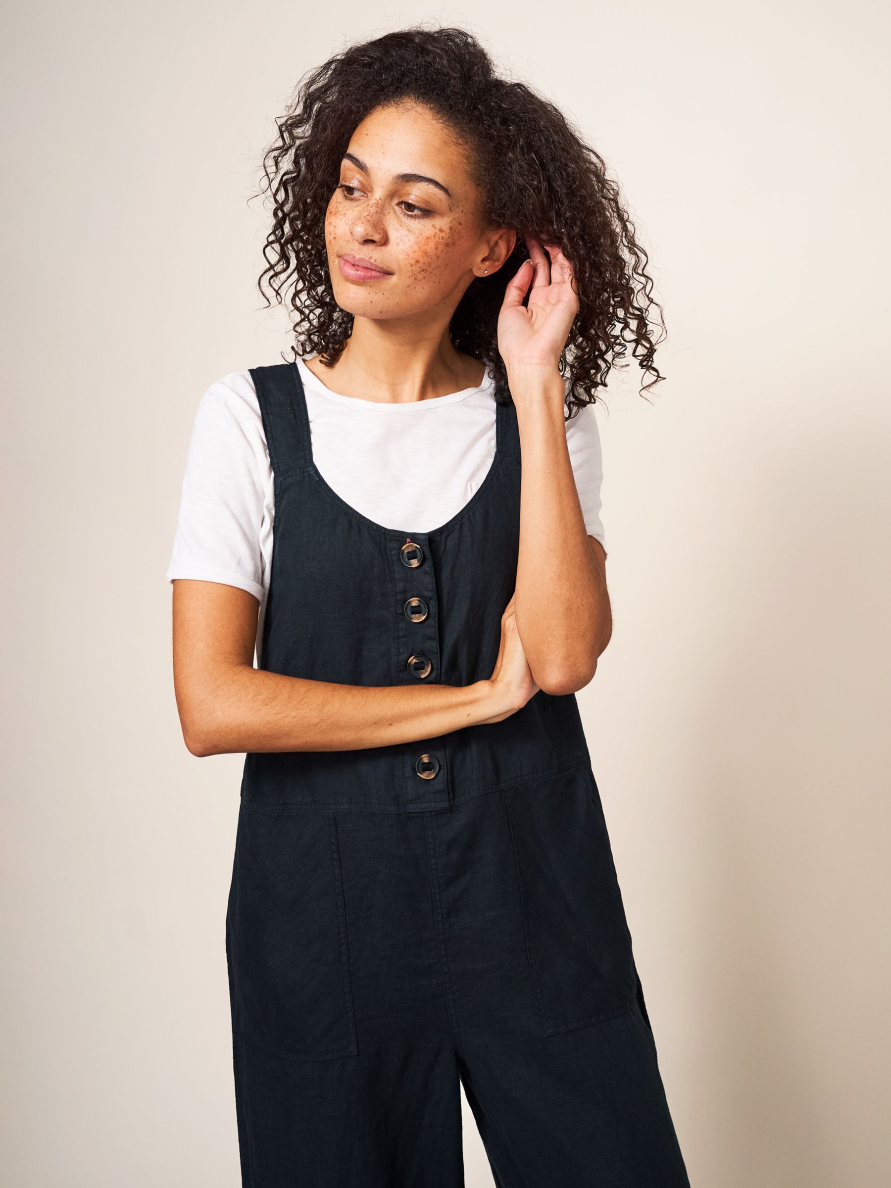 White Stuff Viola Linen Cropped Dungarees, £80.00