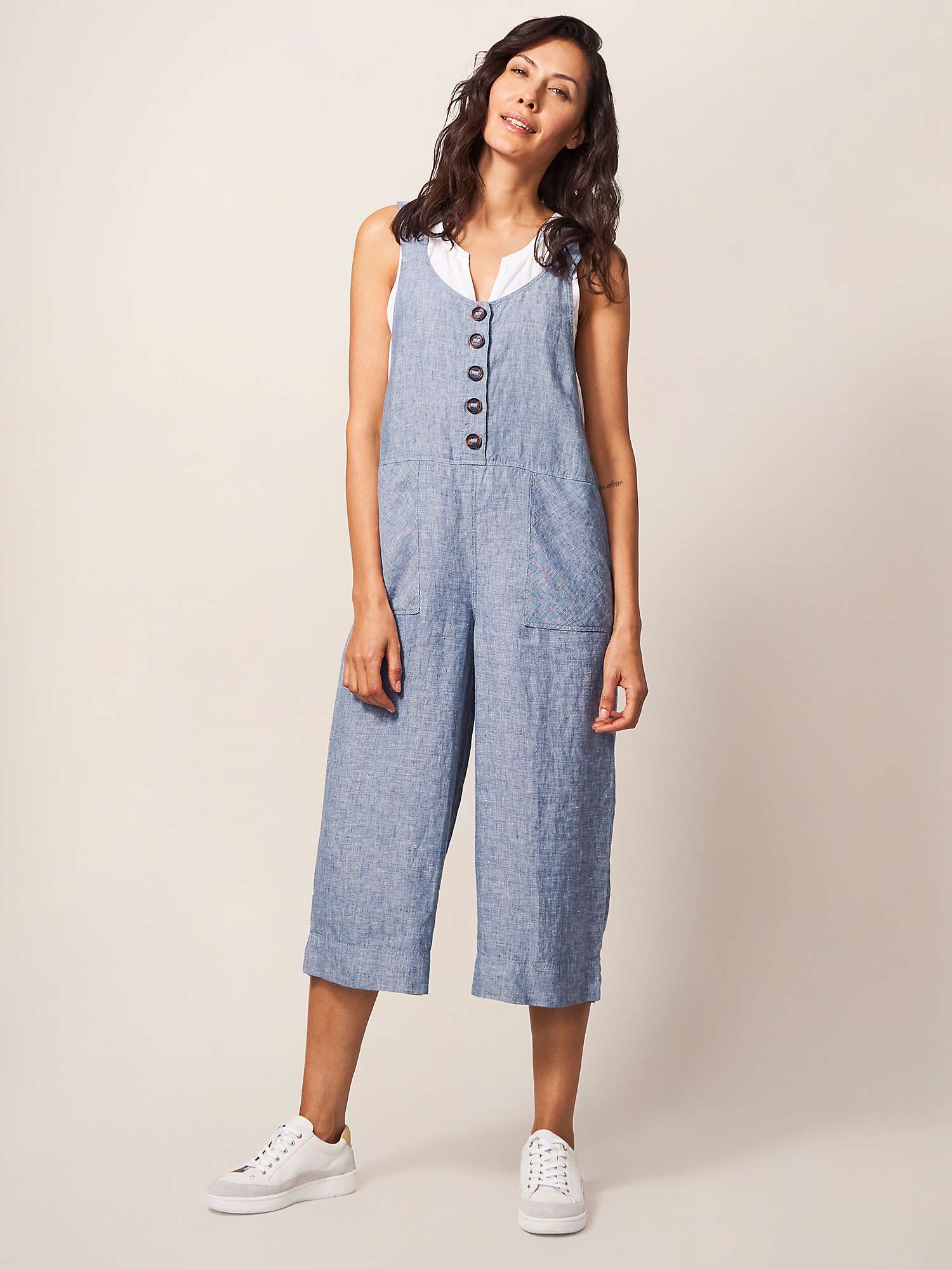 Buy White Stuff Viola Linen Cropped Dungarees Online at johnlewis.com
