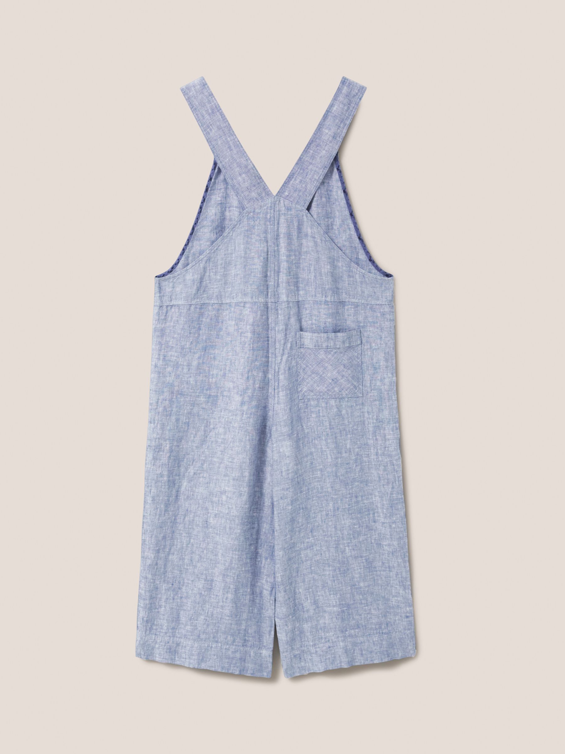 White Stuff Viola Linen Cropped Dungarees, Chambray Blue, 6