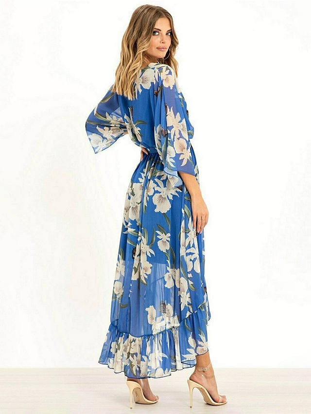 Urban Touch Floral Print Dipped Hem Midi Dress, Blue/Multi at John ...