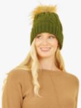 Yumi Cable Knit Pom Pom Hat, Khaki