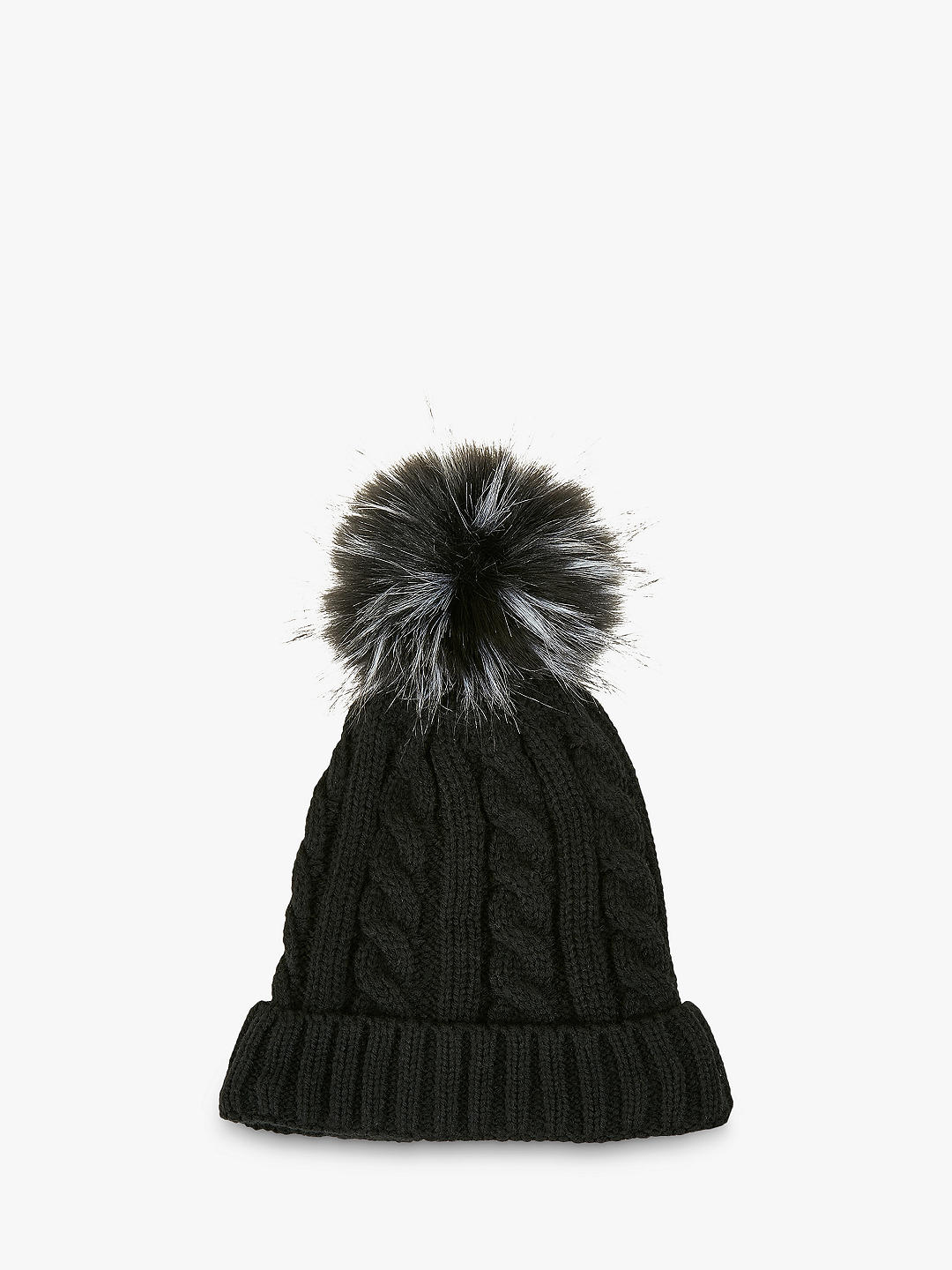 Yumi Cable Knit Pom Pom Hat, Black