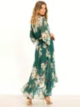 Yumi Floral Kimono Sleeves Dip Hem Wrap Midi Dress