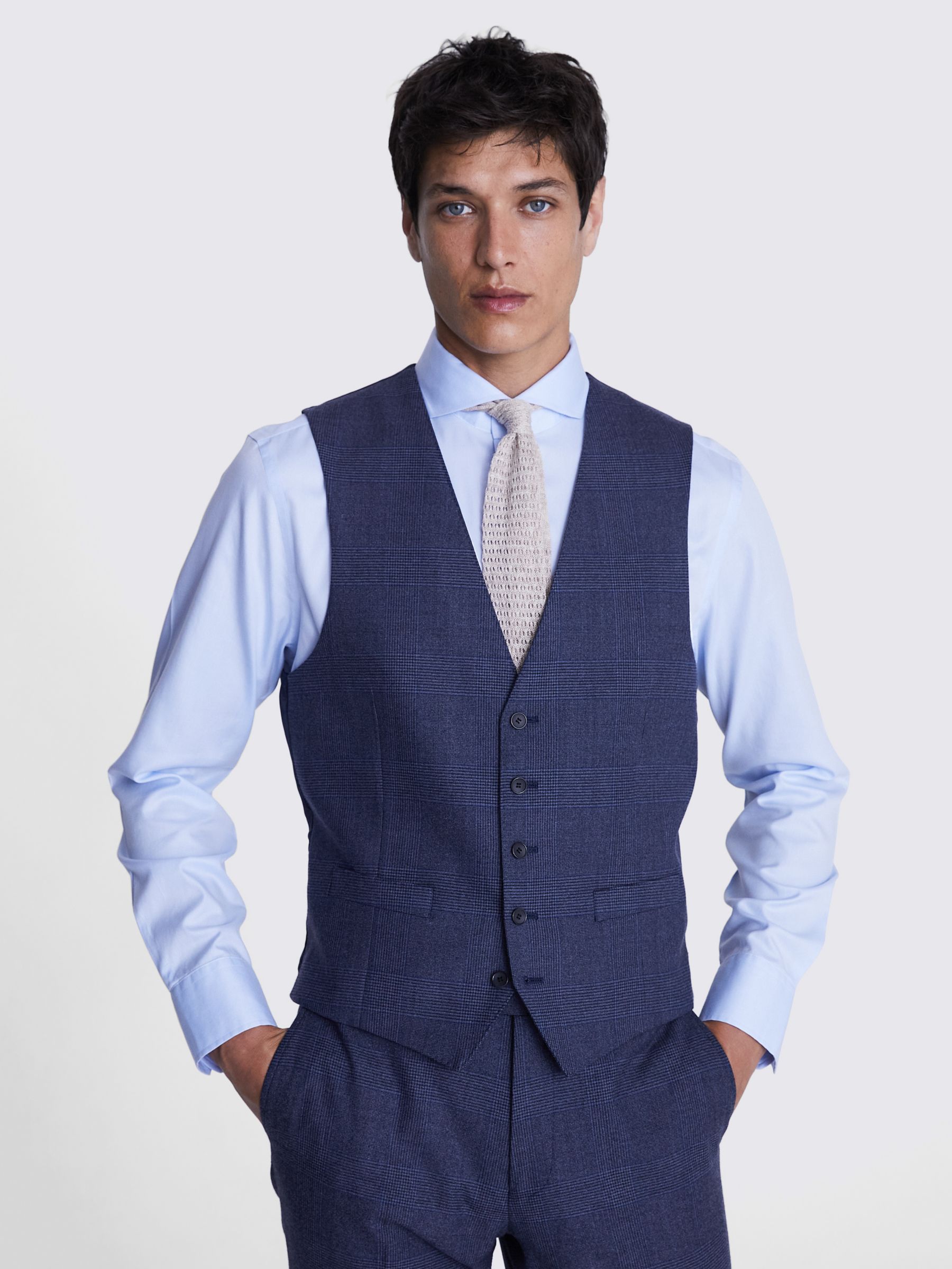 Moss Tailored Fit Check Milled Waistcoat at John Lewis & Partners