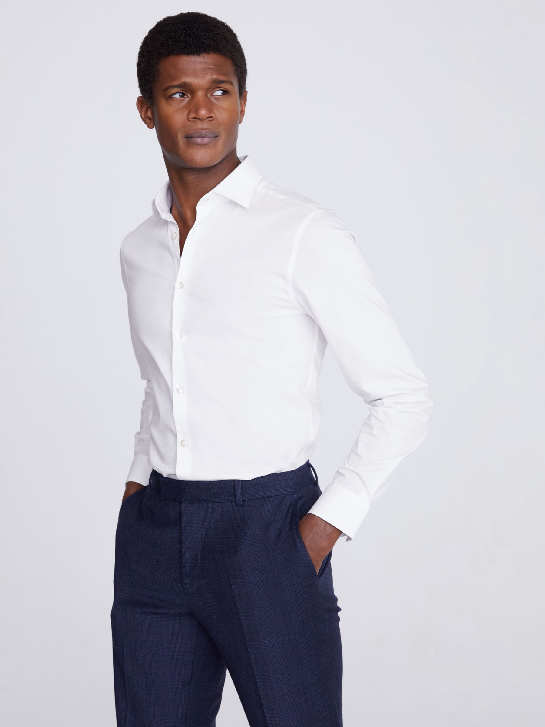 Moss Tailored Fit Performance Stretch Shirt, White, 15