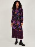 Monsoon Kiera Floral Print Midi Dress, Purple/Multi