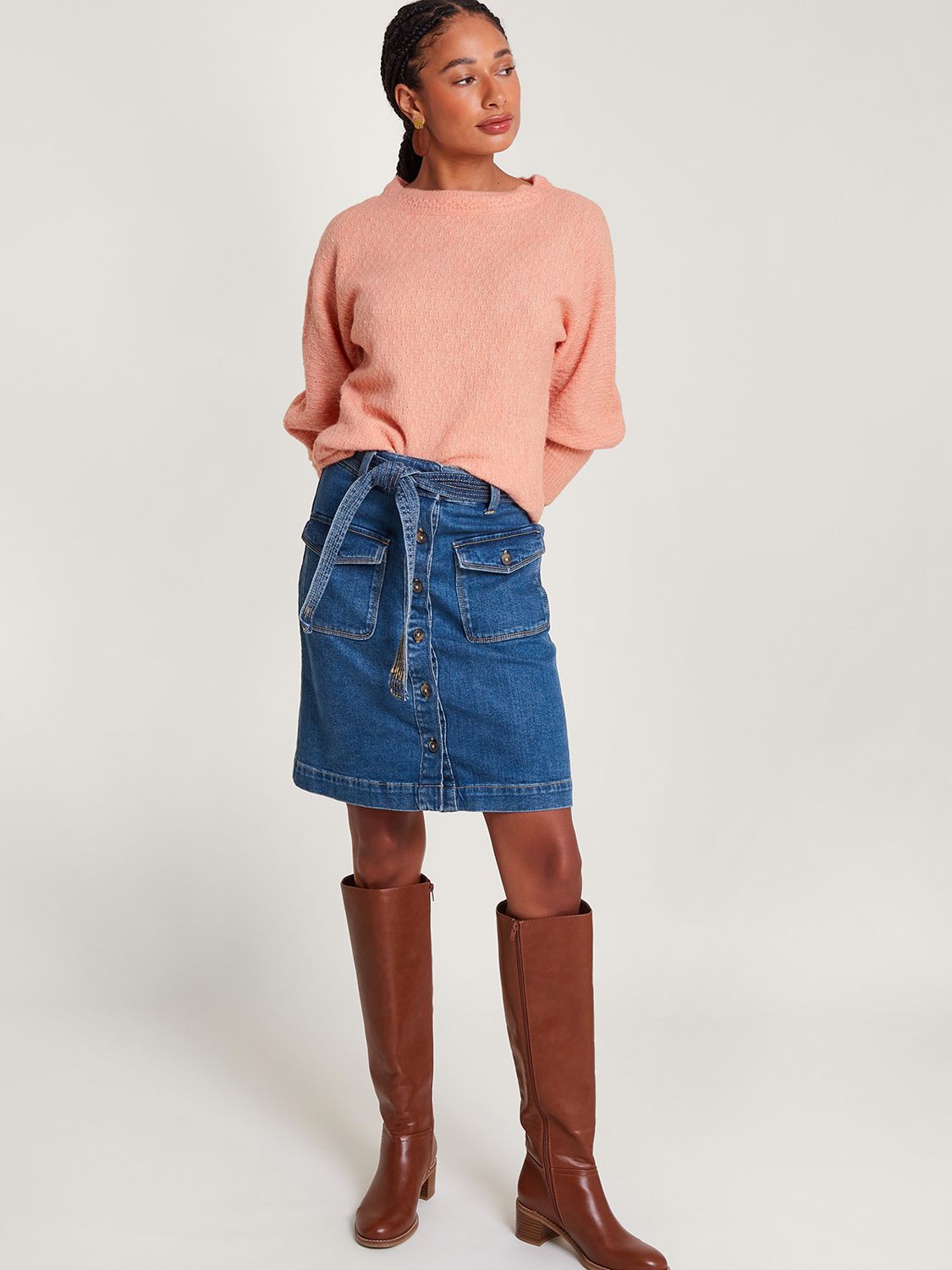 Buy Monsoon Button Mini Denim Skirt, Indigo Online at johnlewis.com