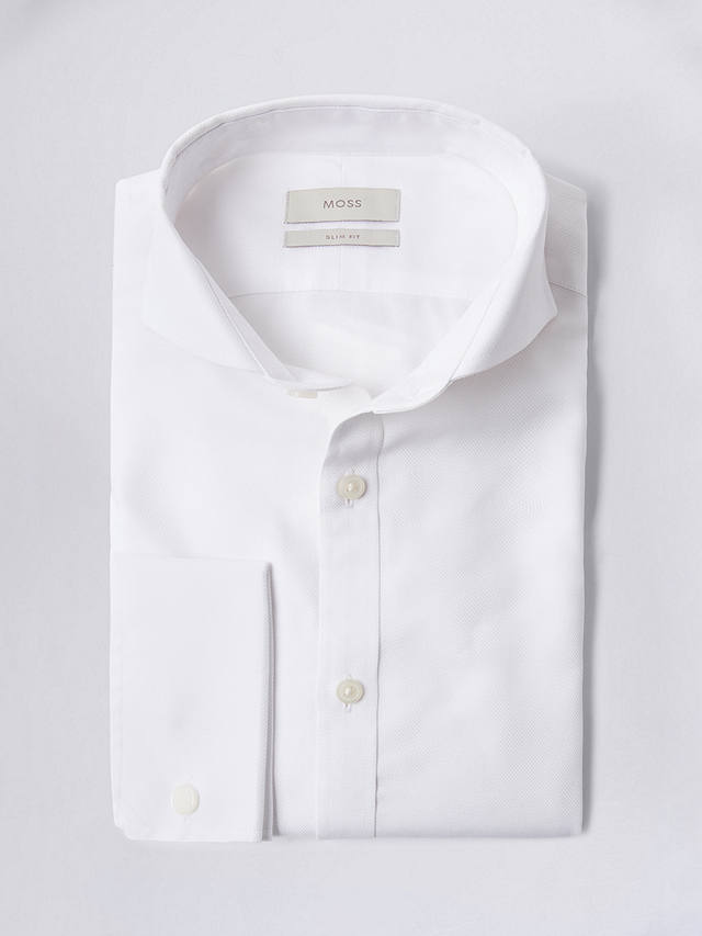 Moss Slim Fit Royal Oxford Non-Iron Double Cuff Shirt, White