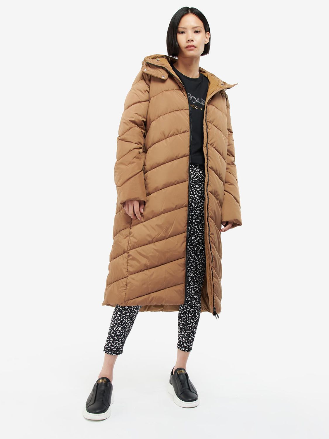 Barbour International Homerun Longline Quilted Hooded Coat, Burnt ...